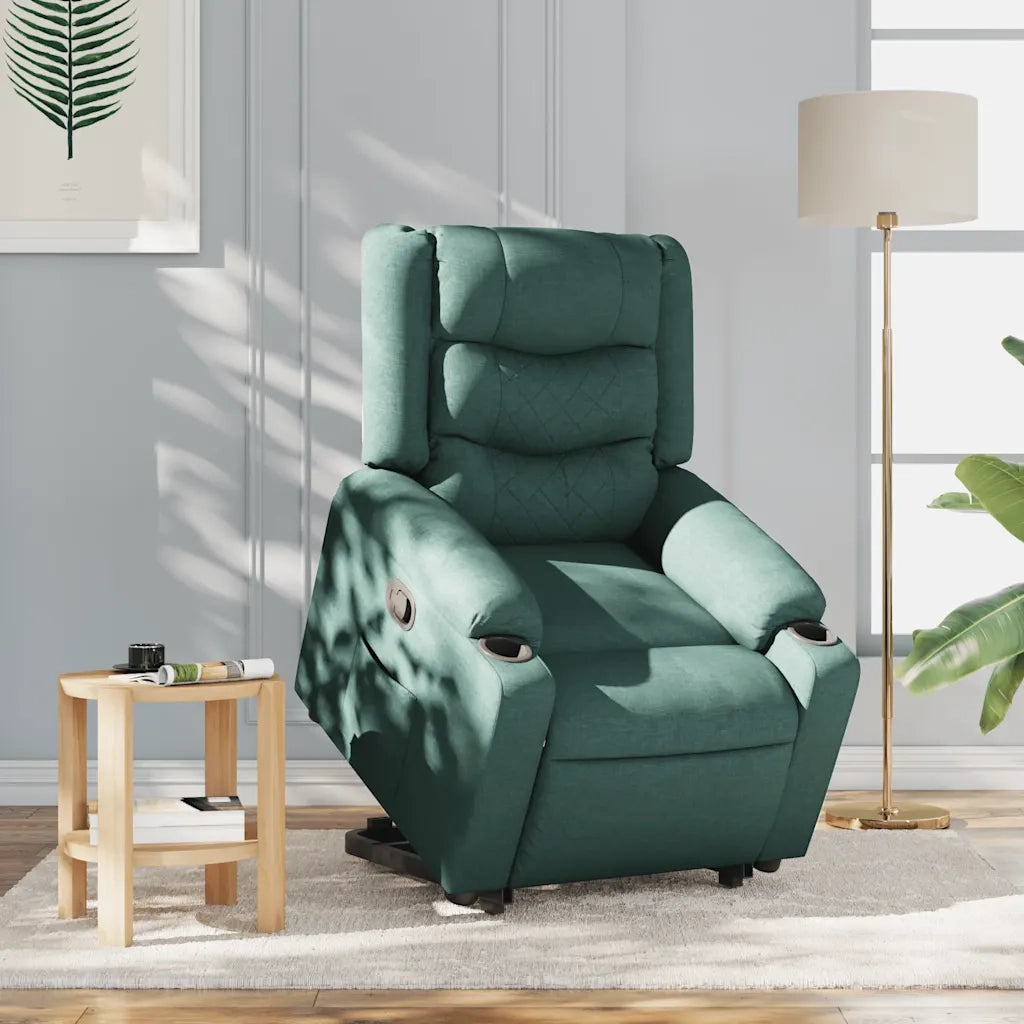 vidaXL Poltrona Alzapersona Reclinabile Verde Scuro in Tessuto