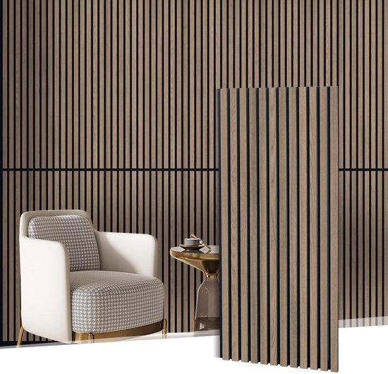 2 pannelli acustici di noce, pannelli di parete acustici in legno finito, rivestimento per parete 3D con decorazione in legno, parete in lamelle con isolamento acustico in velluto 110 x 48 cm per decorazione interna