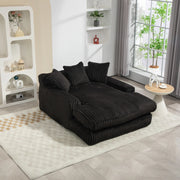 OKWISH Chaise Longue con 3 Cuscini, Design Ergonomico senza Montaggio, Seduta da Pavimento in Velluto a Coste, Nero, 125 × 155 × 63 cm