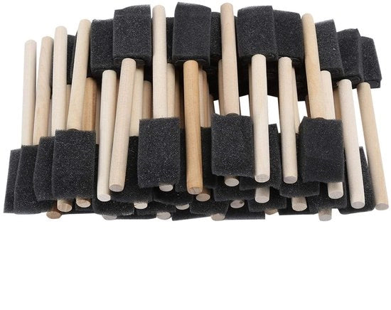 Set di spazzole a spugna 50 pezzi - Manico in legno - Leggero - Duraturo - Riciclabile - Punta di spugna appuntita - Spazzola per vernice