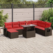 Set Divani Giardino 9 pz con Cuscini Marrone Polyrattan Acacia 3326535