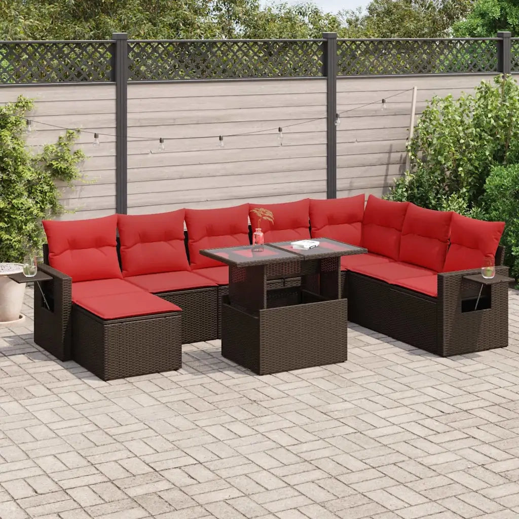 Set Divani Giardino 9 pz con Cuscini Marrone Polyrattan Acacia 3326535