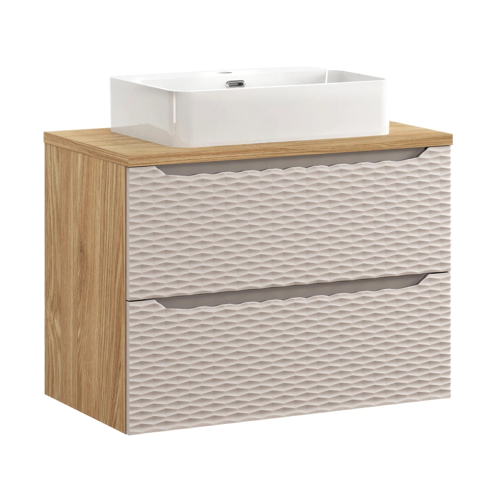 Set mobili bagno 80 cm con piano e lavabo da appoggio Trust Ocean Beige 80 x 1401 x 46 cm