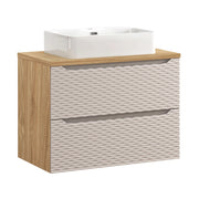 Set mobili bagno 80 cm con piano e lavabo da appoggio Trust Ocean Beige 80 x 1401 x 46 cm