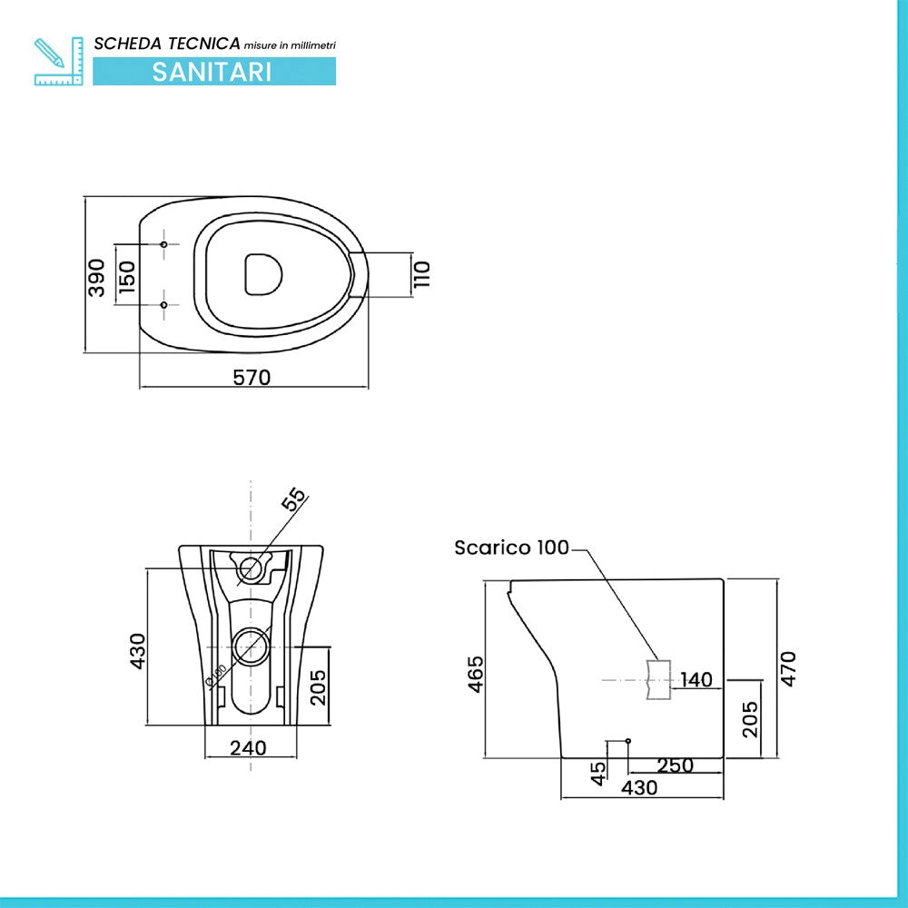 Set sanitari in ceramica bianco h 47 con apertura frontale Evolution Sanitosco