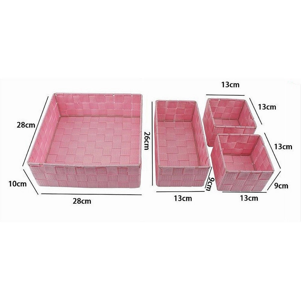 Trade Shop - Set 4 Pezzi Contenitori Rosa Scatola In Tessuto Organizer Porta Oggetti 79065 -