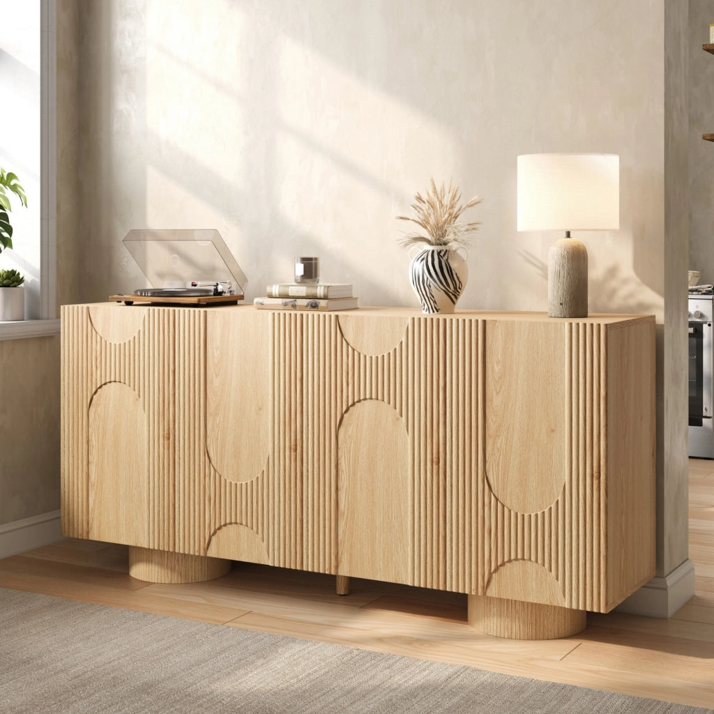 Credenza a 4 ante con ripiani regolabili per ingresso e soggiorno in MDF e bambù naturale