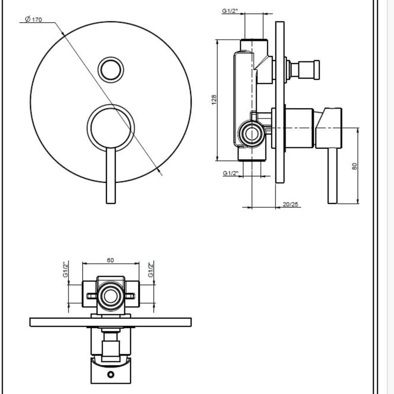 IMPALLI Miscelatore Doccia A Incasso Miscelatore Per Doccia Due Vie Con Deviatore Doccia Miscelatore A Muro Piastra Tonda Serie MM (NERO OPACO)