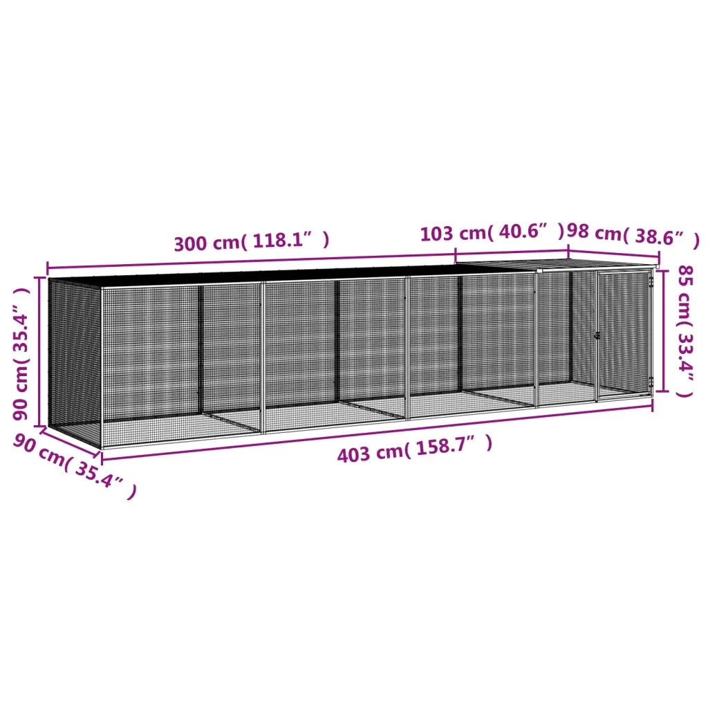 Gabbia Polli con Tetto Antracite 403x98x90 cm Acciaio Zincato 3189040