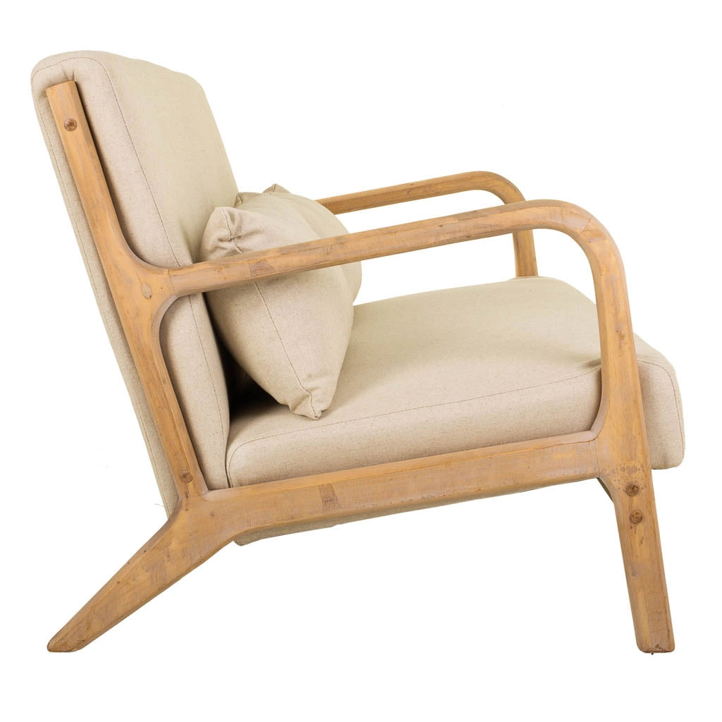 Divano in legno con rivestimento panna 122x85x34/74h