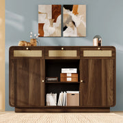 CREDENZA 120x40x85 cm Noce con 3 cassetti, rattan e 2 ante