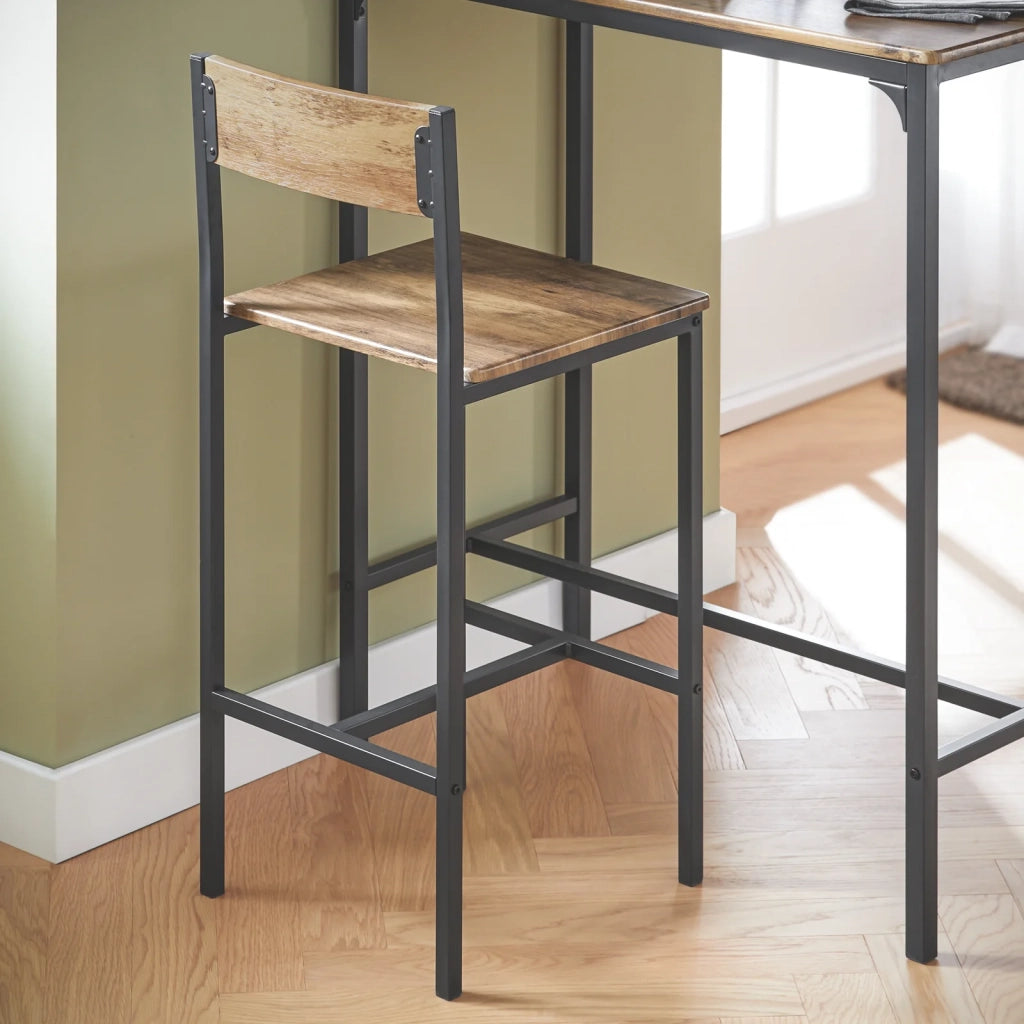 Set 3 Pezzi Tavolo con 2 sgabelli Alto Mobile Bar per casa Stile Vintage, Marrone scuro, L89*P45*,A100 cm OGT03-XL