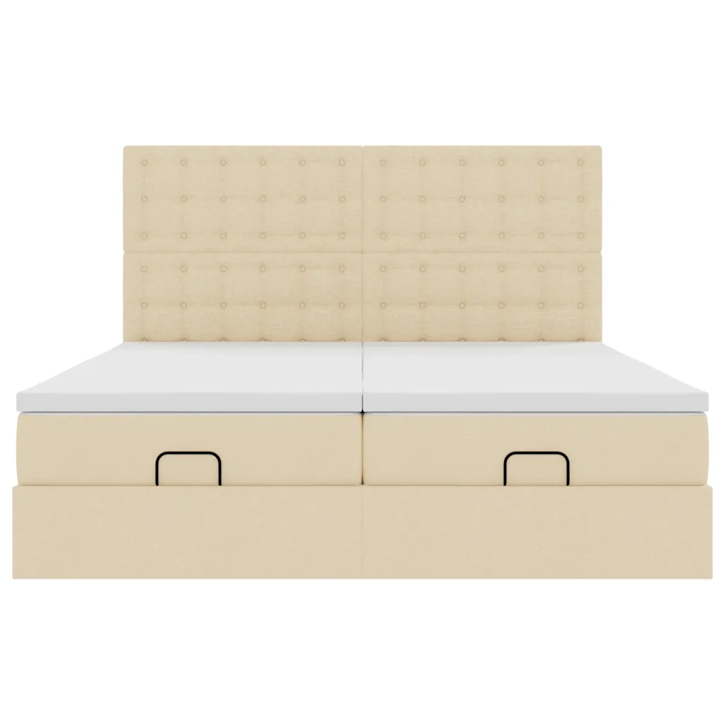 Struttura Letto Pouf con Materassi Crema 200x200 cm in Tessuto 3314595