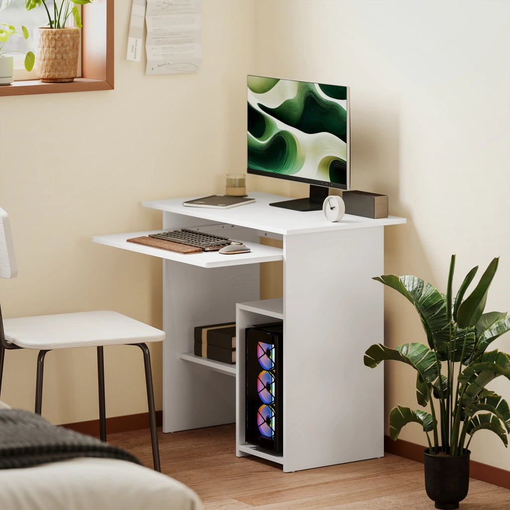 Scrivania per computer ¨C zephmum ¨C Bianco, metallo, legno, 80x45x75 cm