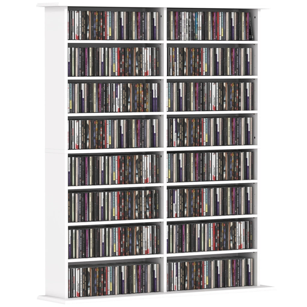 Libreria 16 Ripiani per CD in Legno Moderno ¨C zephmum ¨C Bianco 106.5x24x126.3 cm