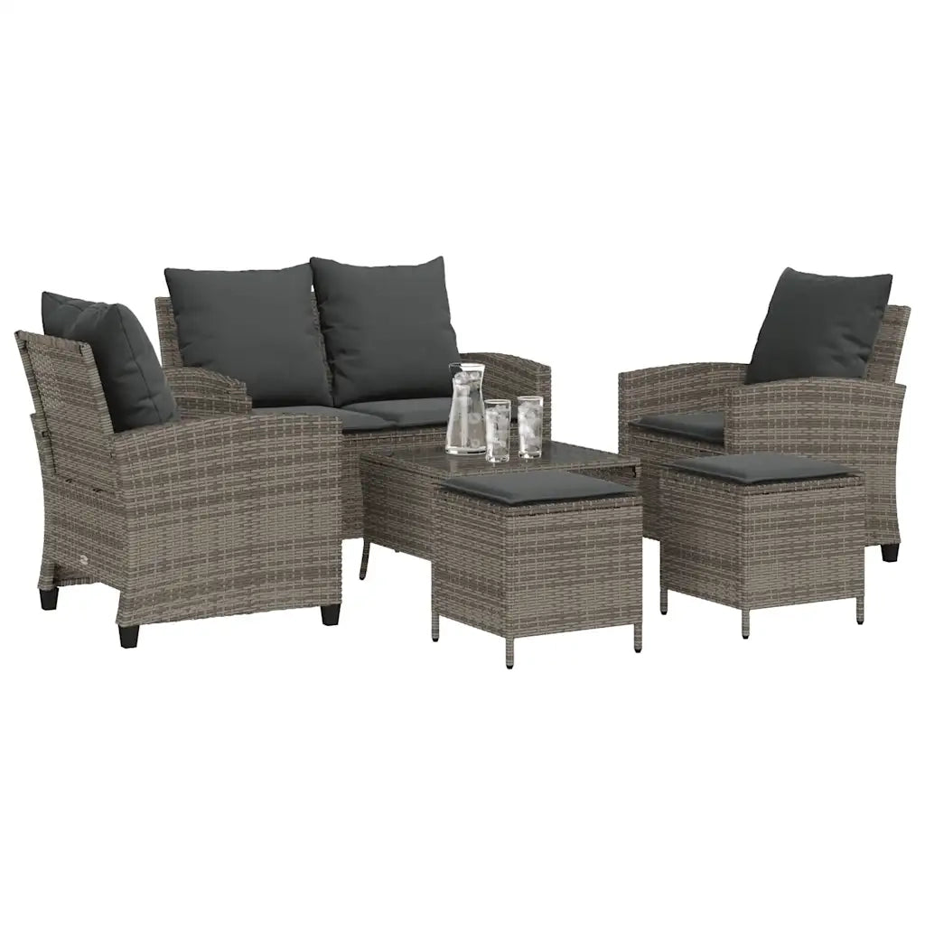 Set Divano da Giardino 6 pz con Cuscini Grigio in Polyrattan 3324579