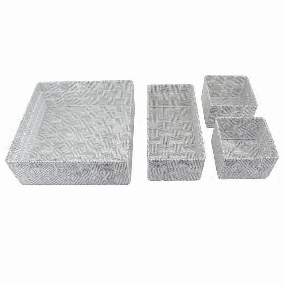 Trade Shop - Set 4pz Contenitori Grigio Chiaro Scatola In Tessuto Organizer Portaoggetti 79060 -