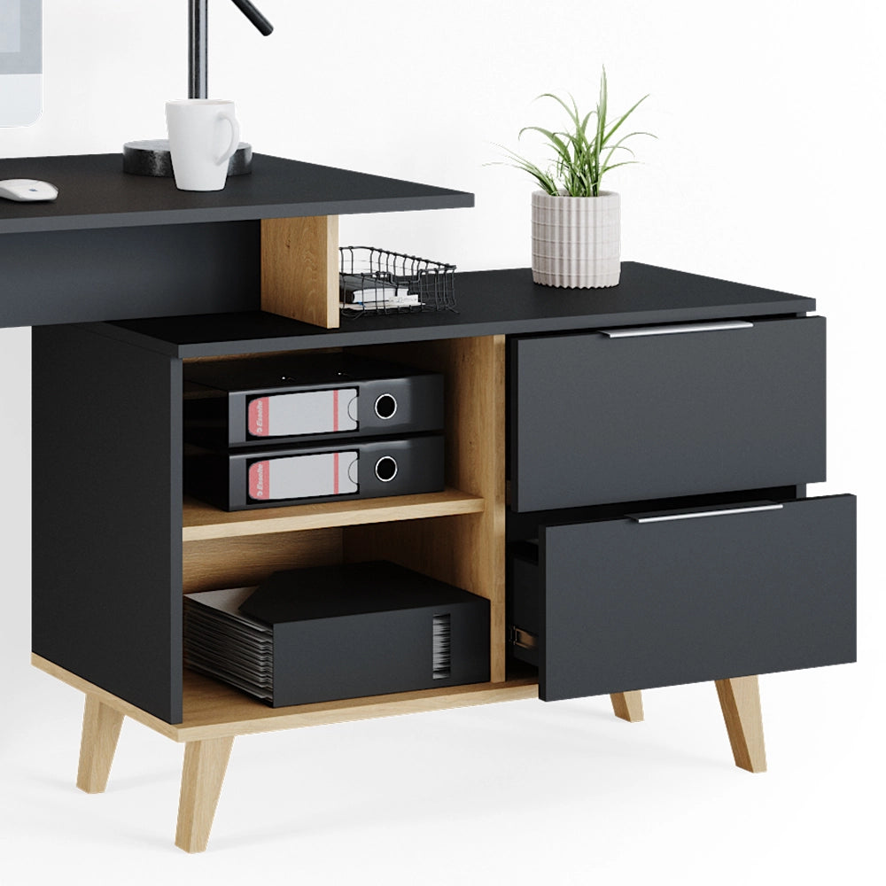 Vicco Scrivania Antracite 138 x 60 cm con cassetti, XL