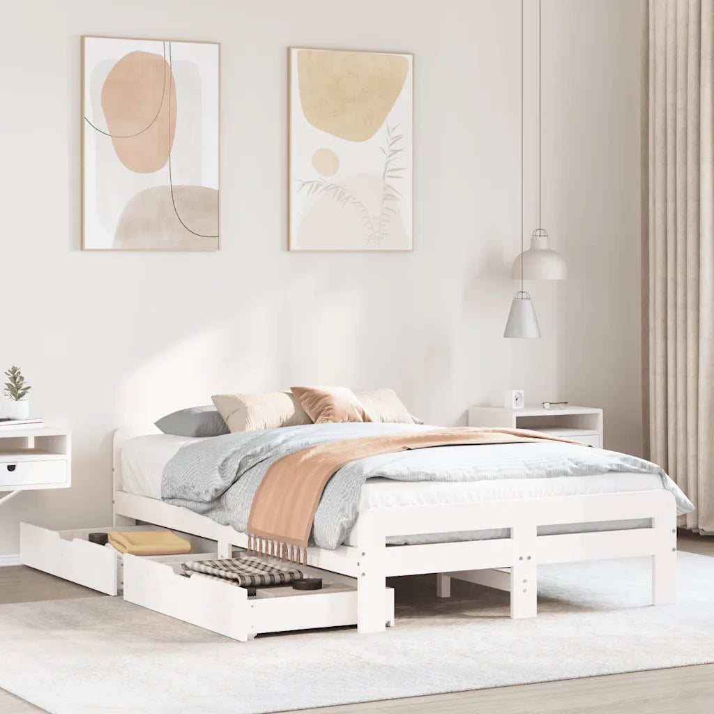 Letto senza Materasso Bianco 135x190 cm Legno Massello di Pino 3309054