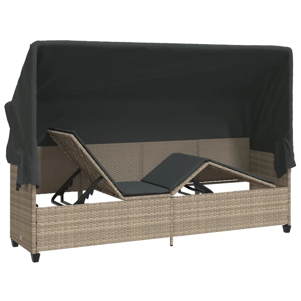 Lettino con Baldacchino e Cuscini Grigio ChiaroÂ in Polyrattan
