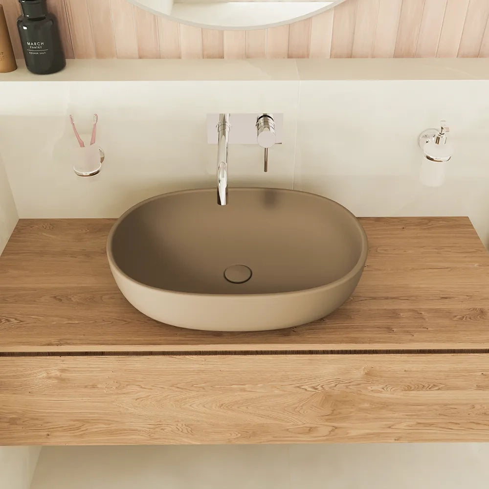 Lavabo da appoggio ovale 60x43x14,5cm tortora