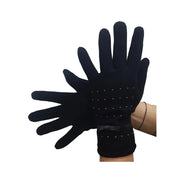 Trade Shop - Guanti Tessuto Cotone Donna Nero Fiocco Glitter Taglia 8 1/2 Gloves Fodera -