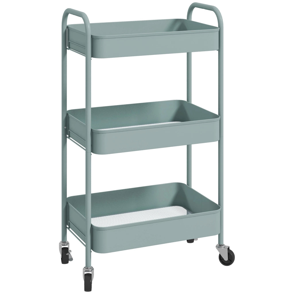 Carrello da Cucina a 3 Livelli con Maniglie e 4 Rotelle, in Acciaio, 45x30.6x79 cm, Azzurro