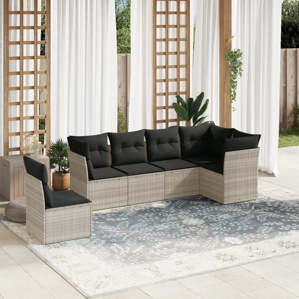 Set Divano da Giardino 6pz | Set Salotto da Giardino con Cuscini Grigio Chiaro Polyrattan