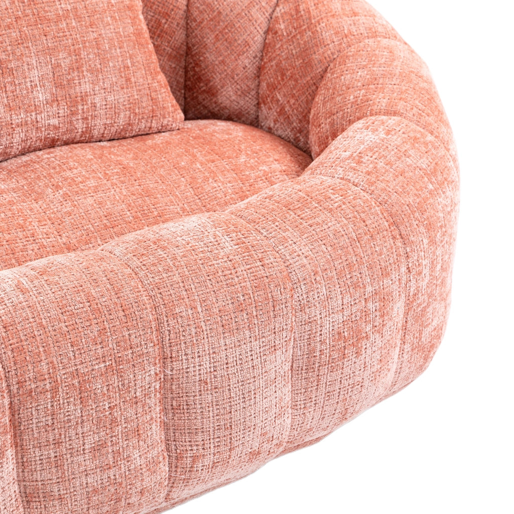 Poltrona pouf con braccioli, schienale alto e imbottitura in schiuma, 150 × 95 × 63 cm, Ciniglia Rosa