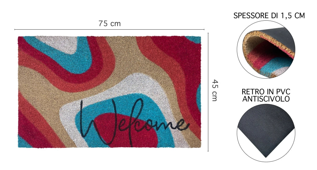 Zerbino Ingresso Casa In Fibra Di Cocco Con Base In Pvc  Hippy