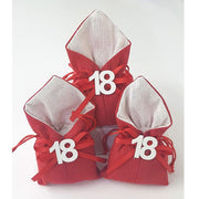 Trade Shop - Set 12pz Sacchetto Rosso Numero 18 Anni Juta 10x13cm Bomboniera Portaconfetti -