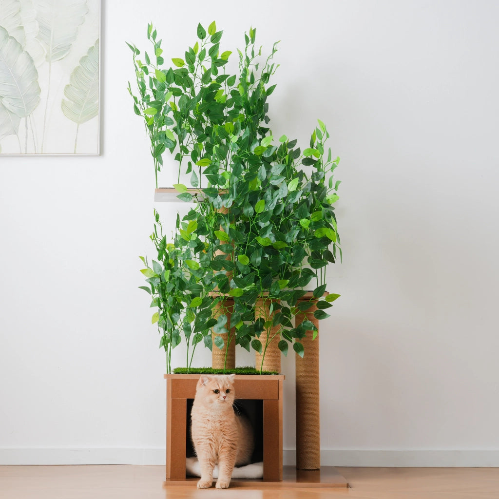 Tiragraffi ad Albero per Gatti con Tane ¨C MINIMAL ¨C MDF impermeabile, 158 cm, 3 piattaforme