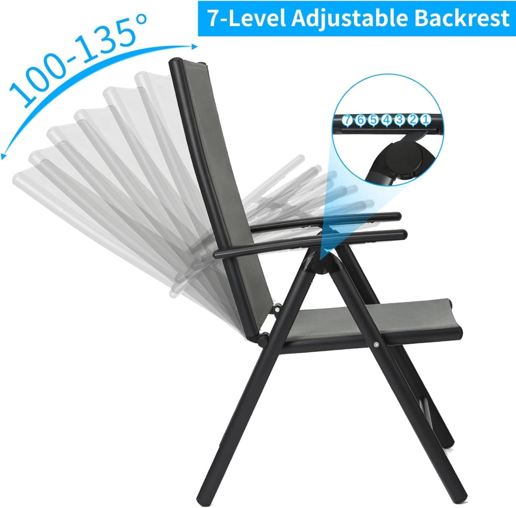 Sedia da giardino con schienale alto, set da 6 pezzi, in alluminio, con schienale regolabile in 7 posizioni, sedia da balcone, sedia da campeggio, traspirante e resistente alle intemperie, 6