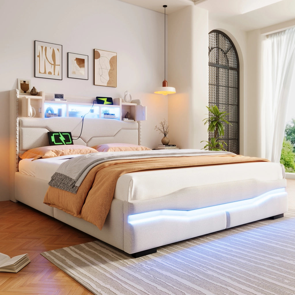 letto imbottito lino beige 140 x 200 cm