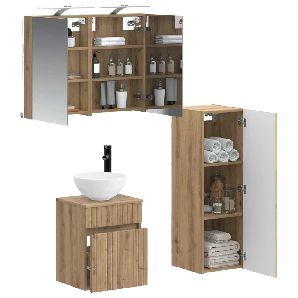 Set di mobili per il bagno 4 pz Rovere Artigianale 3407462