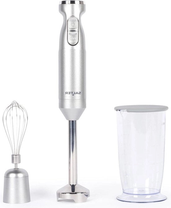 Impastatrice 2 in 1 a immersione con velocità variabile 1000W con lama in acciaio inossidabile e contenitore da 700ml in metallo.