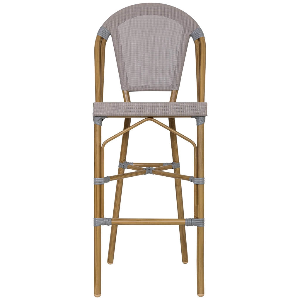 Sgabello alto grigio con sgabellino in rotin, 47x56x116 cm