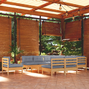 Set Divani da Giardino 11 pz con Cuscini Grigi Massello di Pino 3096760