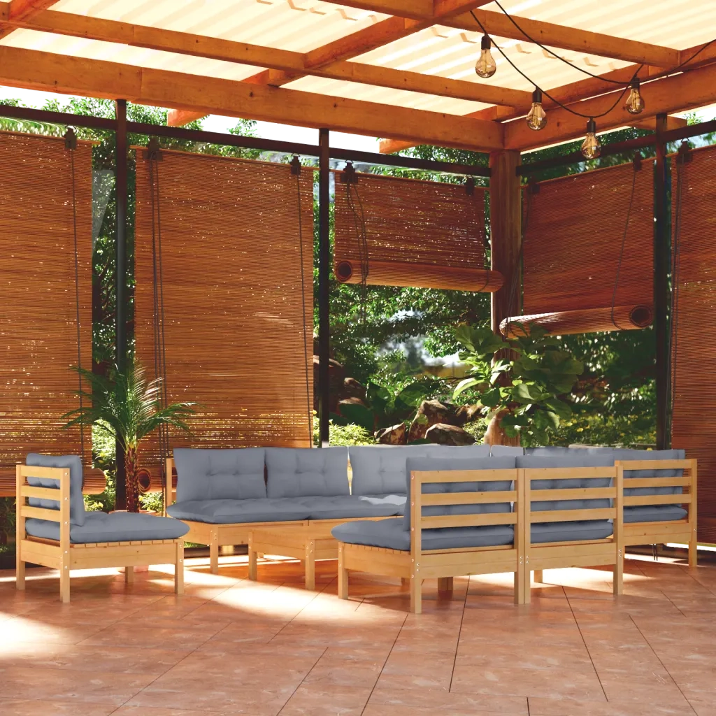Set Divani da Giardino 11 pz con Cuscini Grigi Massello di Pino 3096760
