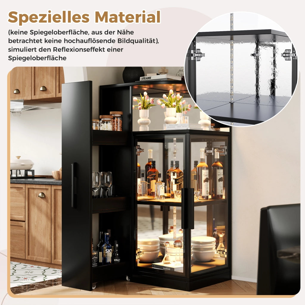 Vetrina in vetro con LED multicolore e armadio laterale estraibile nero 64 × 42 × 112 cm