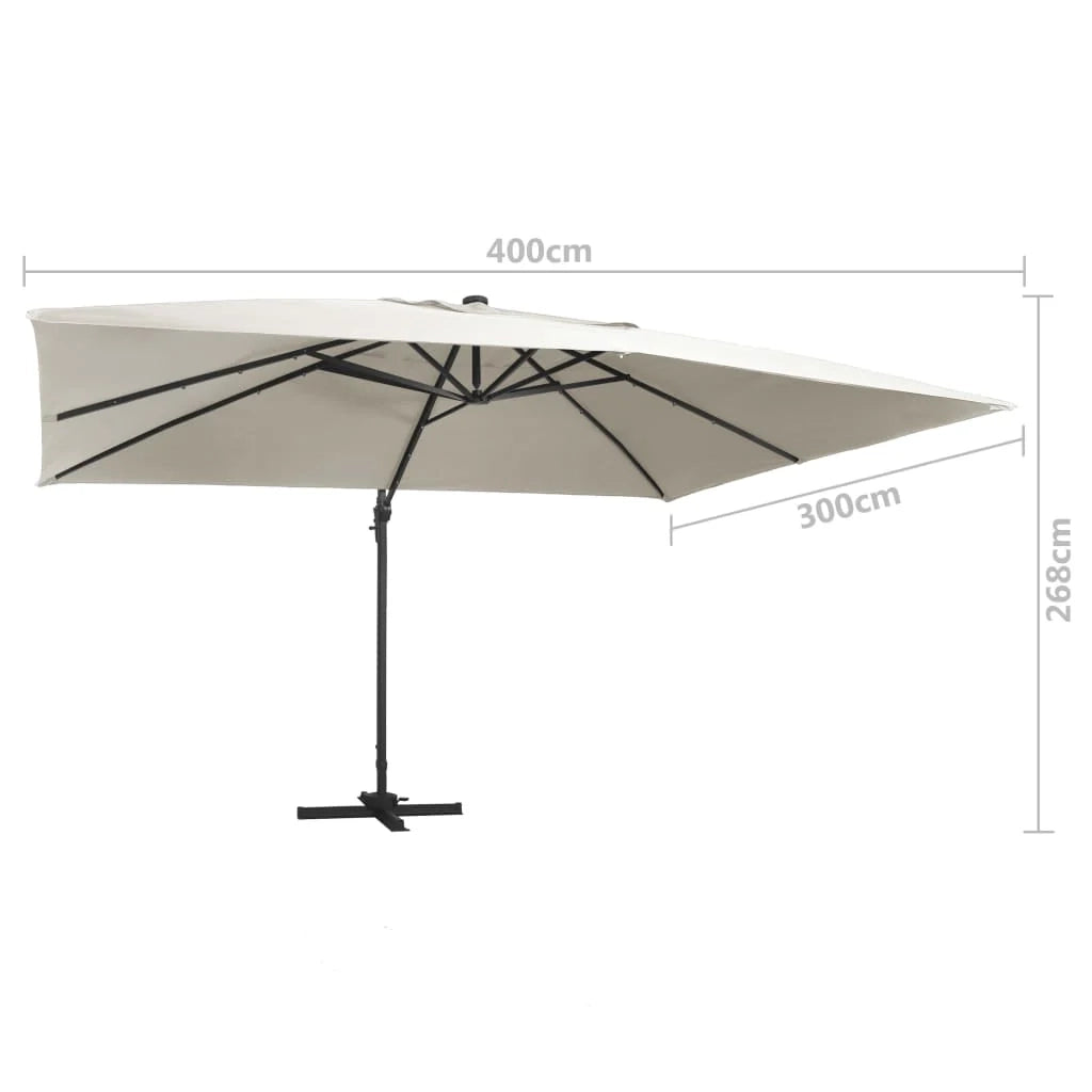 Ombrellone a braccio con luci LED alluminio 400 x 300 cm colore sabbia 02_0008451