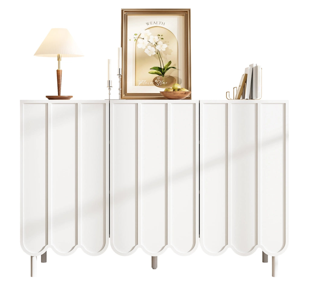 Credenza bianca con ante ondulate e ripiani regolabili 120x35x80 cm