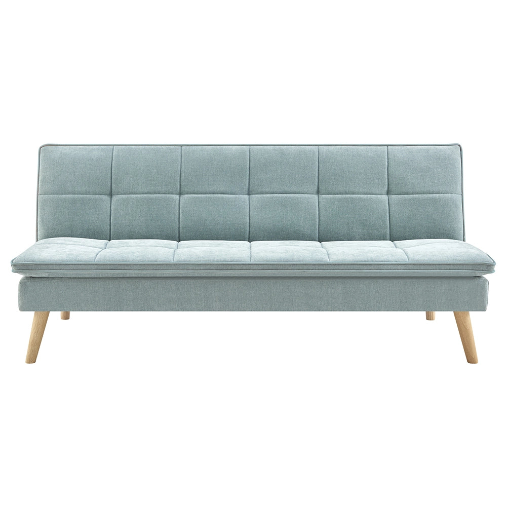 Divano Letto Reclinabile 3 Posti Ergonomico in Tessuto Celeste con Gambe Legno