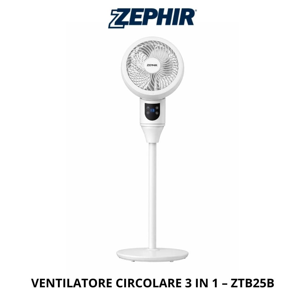 Ventilatore circolare a piantana zephir 3 velocità 3 altezze 45-65-90 cm *** colore bianco, confezione 1