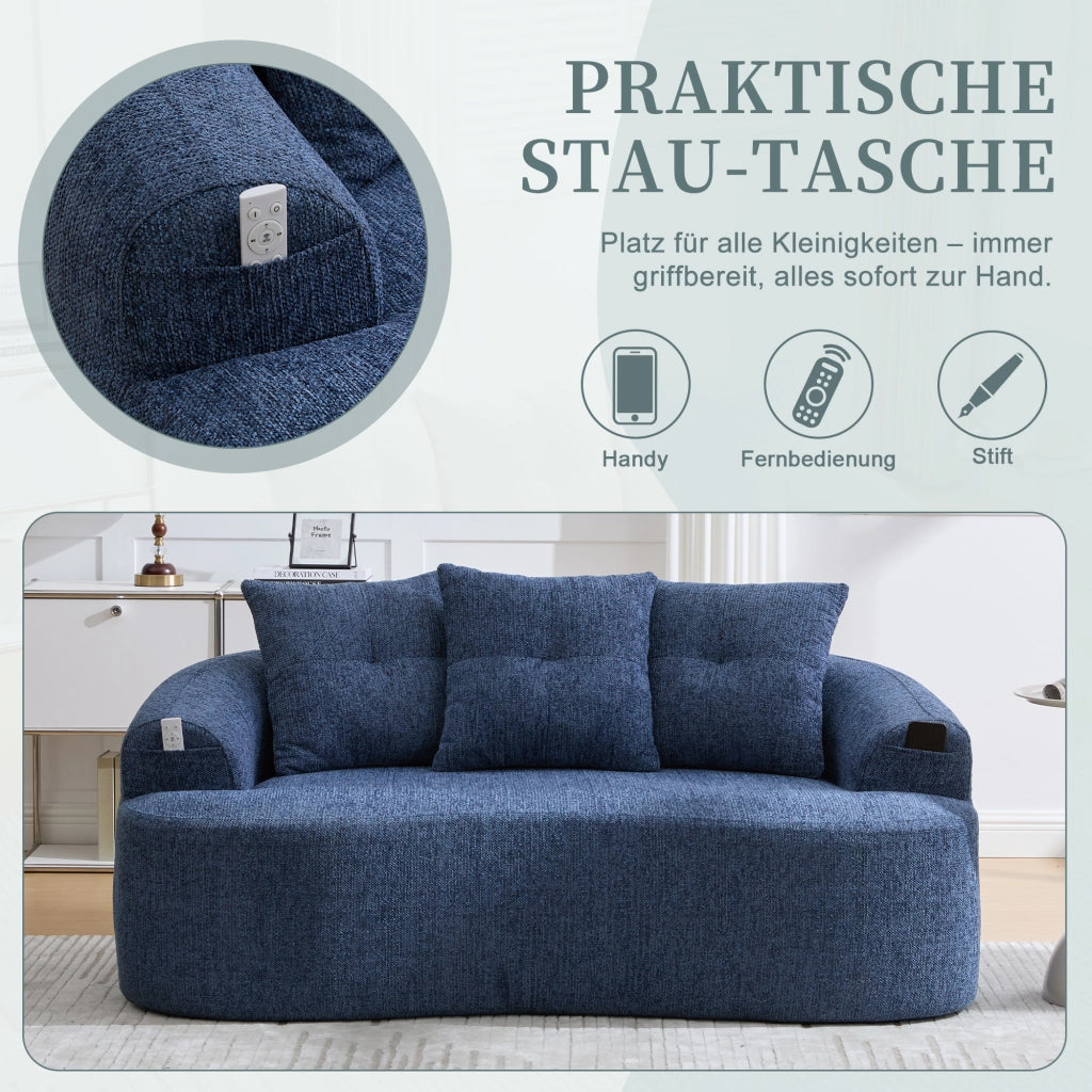 Divano a due posti in chenille con seduta profonda e cuscini extra spessi blu senza montaggio 164 × 92 × 60 cm