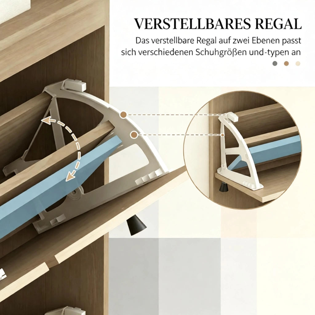 SCARPIERA con 4 cassetti ribaltabili 105x24x97,5 cm Legno naturale Rattan