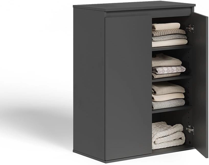 Cassettiera Claus, Antracite, 74 x 99.6 cm con 2 porte, per la conservazione di abbigliamento e oggetti per la casa