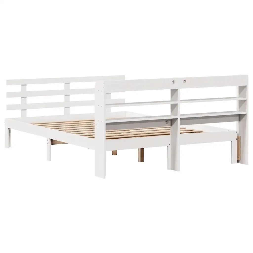 Giroletto con Testiera Bianco 120x190 cm Legno Massello di Pino 3306842