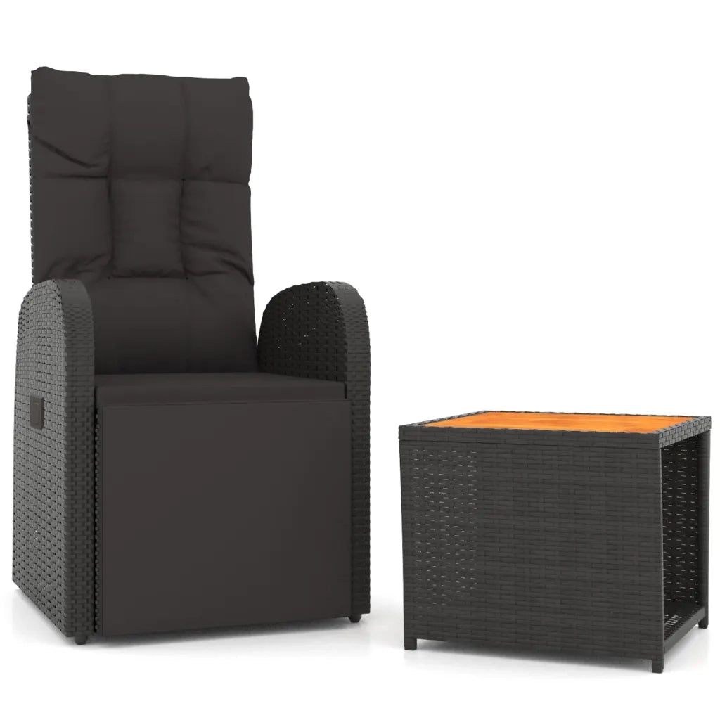 Set Mobili Giardino 2pz Nero Polyrattan e Legno Massello Acaciacod mxl 125172