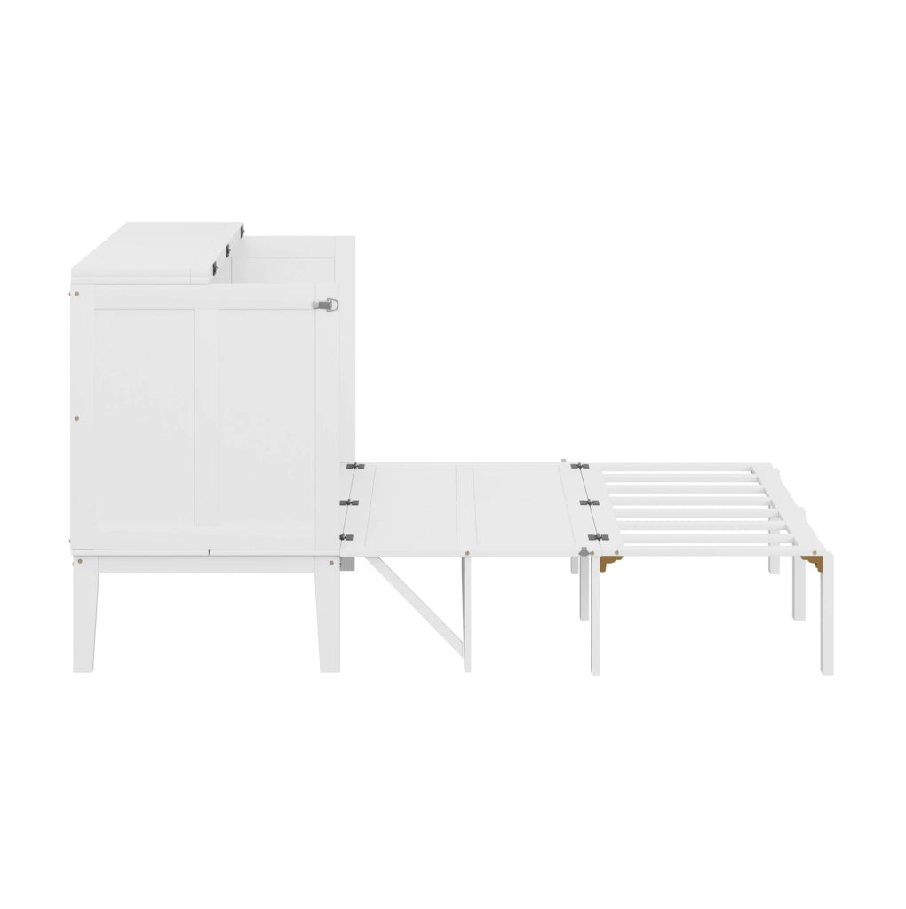 Letto a scomparsa verticale 140x200 cm in legno; salvaspazio; bianco